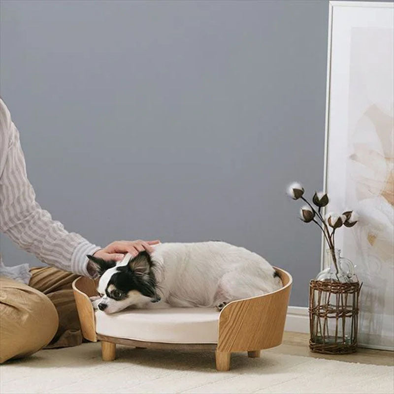 Wooden Cat Nest & Dog Sofa Bed for Small Pets with Cushion