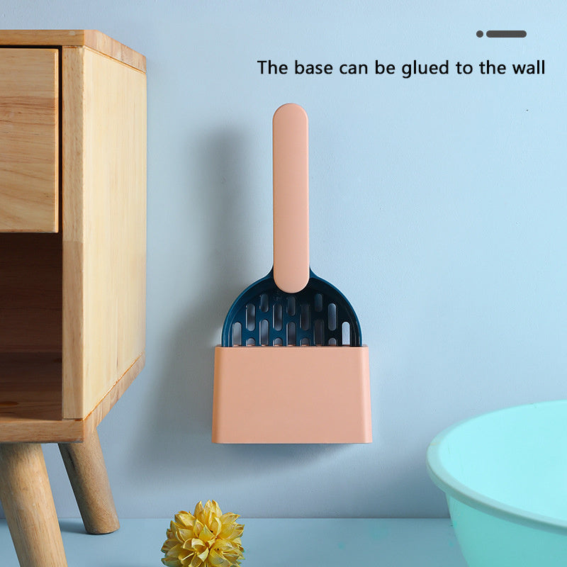 Multifunctional Cat Dog Litter Shovel with Bag Storage & Cleaning Base