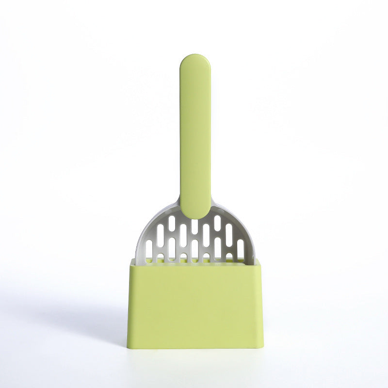 Multifunctional Cat Dog Litter Shovel with Bag Storage & Cleaning Base