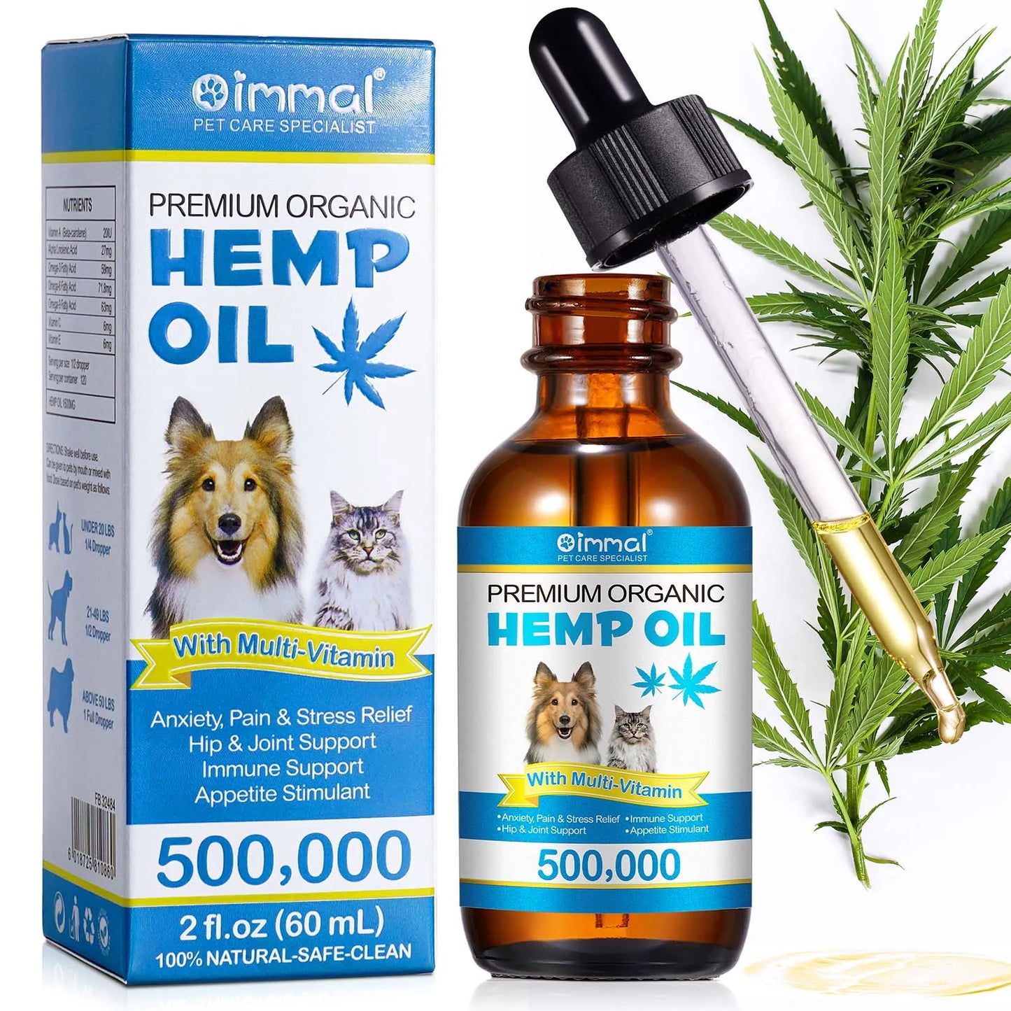 優質有機狗用複合維生素油,緩解焦慮、疼痛和壓力,支持髖關節,增強免疫力,刺激食慾