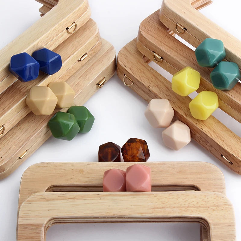 1PC 馬卡龍糖果色皮夾實木手柄框架復古包斜背包弧形實木樹脂頭金色DIY手柄