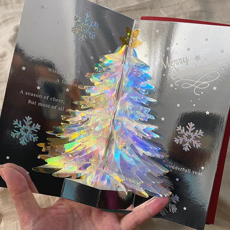 3D 閃亮聖誕樹彈出式賀卡,附信封祝福資訊明信片,適合聖誕節和新年禮物