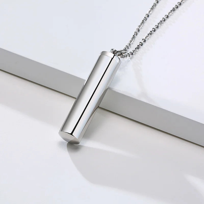 Vnox Minimalist Urn Cremation Necklaces for Men Women,Hollow Tube Memorial Ashes Pendant Vial, Keepsake Gift Perfume Holder