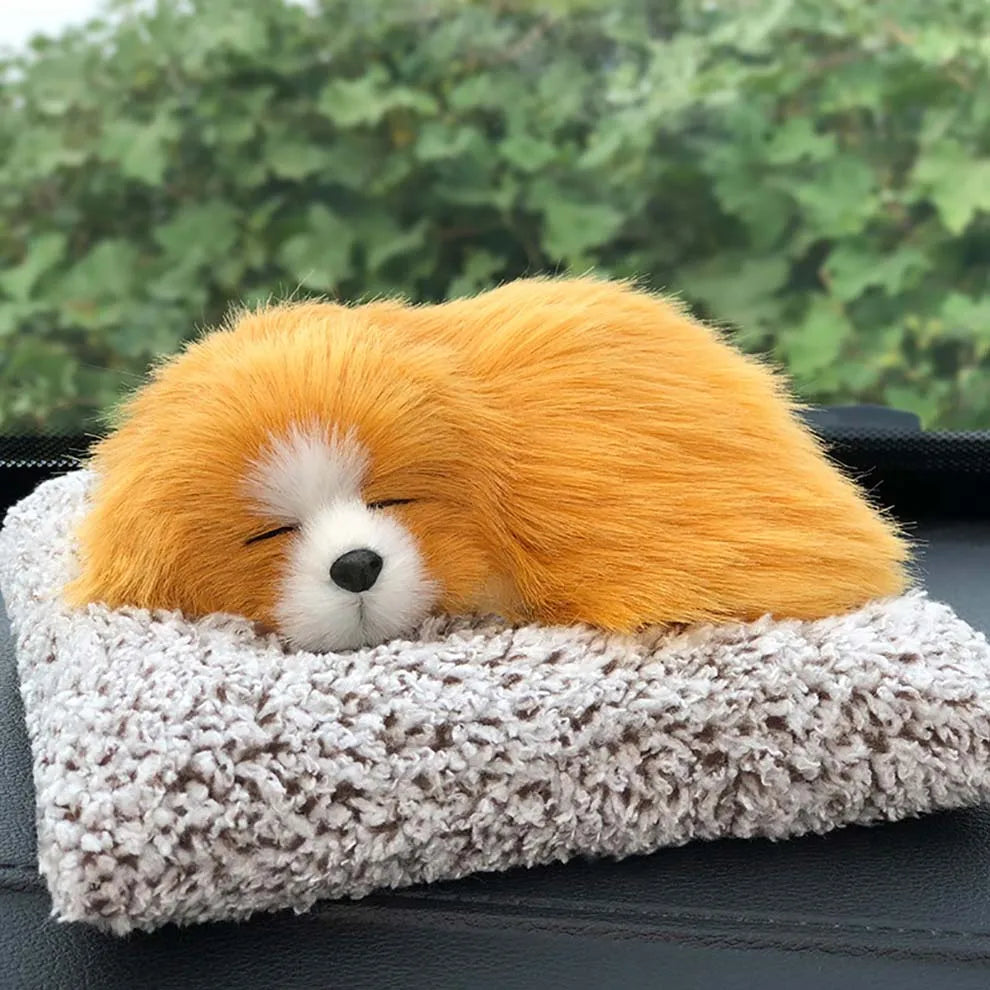 汽車儀錶板擺飾裝飾可愛模擬毛絨貓狗玩具汽車內裝兒童禮物汽車用品