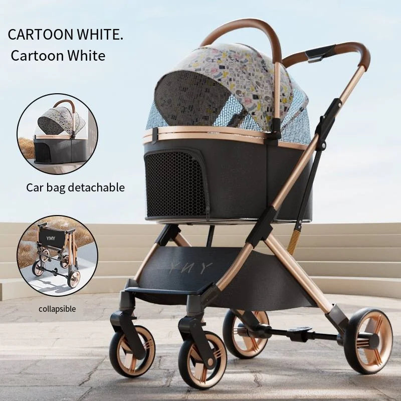 分離可能な高級ペット用ベビーカー。多機能バッグ分離機能付き。持ち運びに非常に便利。ワンクリックでコレクション。猫犬用ベビーカー。