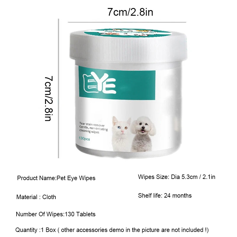 Pet Eye Wipes for Cats & Dogs – Tear-Free Wet Cleaning Wipes (130pcs)