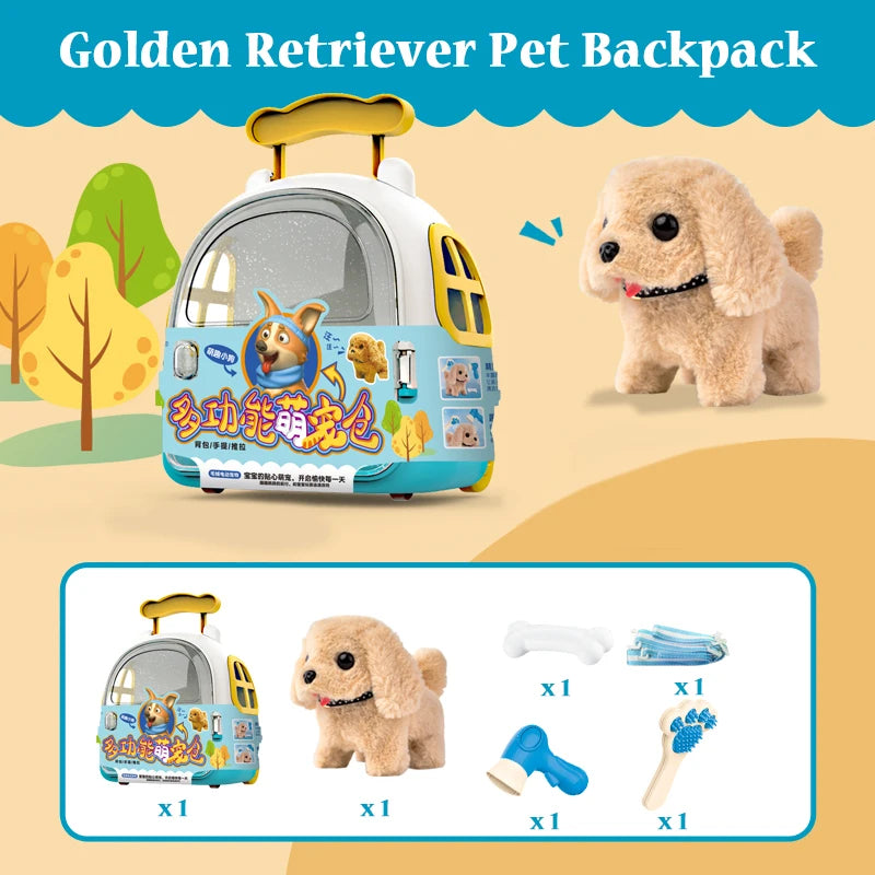 兒童過家家模擬毛絨動物電動行走可愛毛絨狗貓背包套裝女孩益智玩具