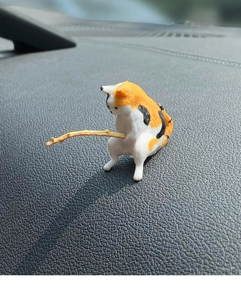 釣魚貓汽車內裝裝飾可愛樹脂帶管眼鏡汽車後視鏡掛件出風口車載飾品