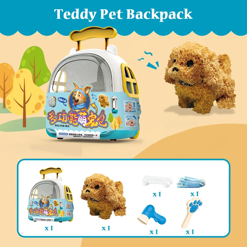 兒童過家家模擬毛絨動物電動行走可愛毛絨狗貓背包套裝女孩益智玩具