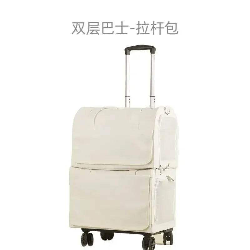 美しいペットトロリーボックス 2層デザイン 猫バスケット 通気性 快適 輸送ケース 便利な旅行用ペットトロリー