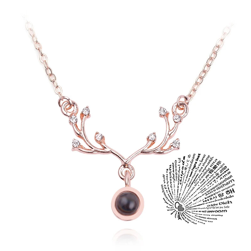 我愛你項鍊配玫瑰禮盒 100 種語言投影吊墜首飾 送給女朋友 2023 新款浪漫配件