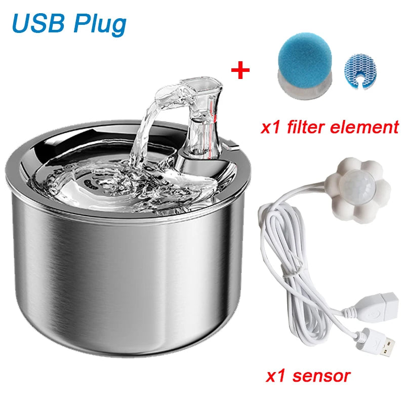 インテリジェントなステンレススチール製猫用ウォーターファウンテン自動給水器、猫用給水器、ペット用ウォーターディスペンサー、猫用飲水器