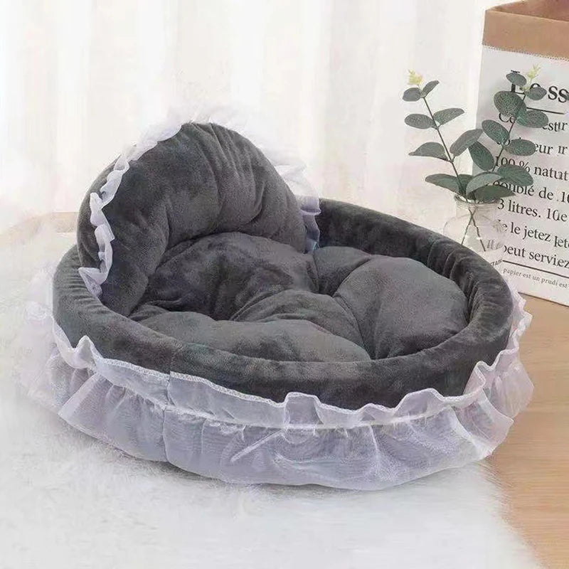 Cute Bow Lace Dog Bed Small Puppy Mattresses Sleeping Mat On The Floor Warm Mat Detachable Pet Dog Basket Pet Beds Furnitures