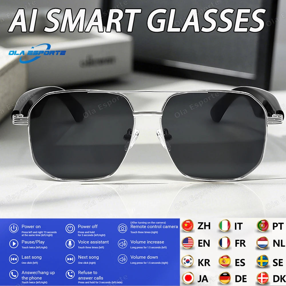 2025 AI Smart Glasses Pro Real-Time 17 Language Translator Bluetooth 5.4 HD Call UV400 Sunglasses Touch Remote Camera For Xiaomi
