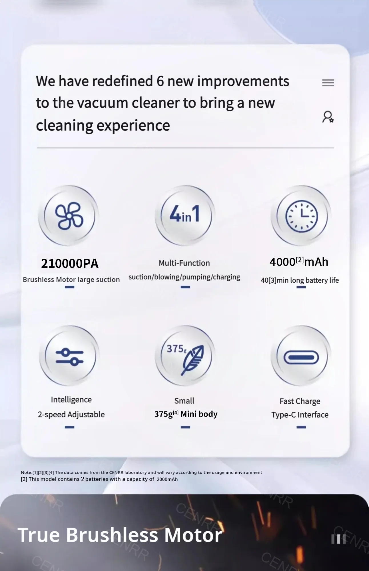 CENRR 210000PA 迷你車用吸塵器無線強力吸塵器汽車清潔器手持便攜式吸塵器清潔機