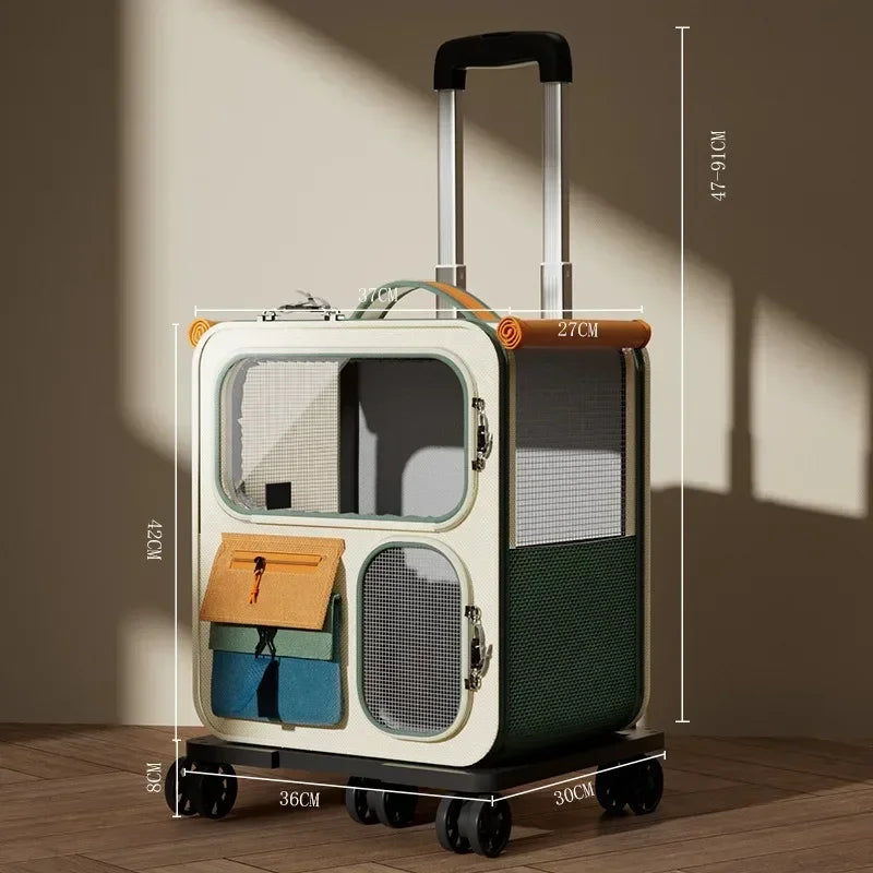 キャットキャリア キャットバックパック ユニバーサルホイール付き ソフトサイド ペット旅行キャリア 取り外し可能 車 キャンプ アウトドア ペットベビーカー用