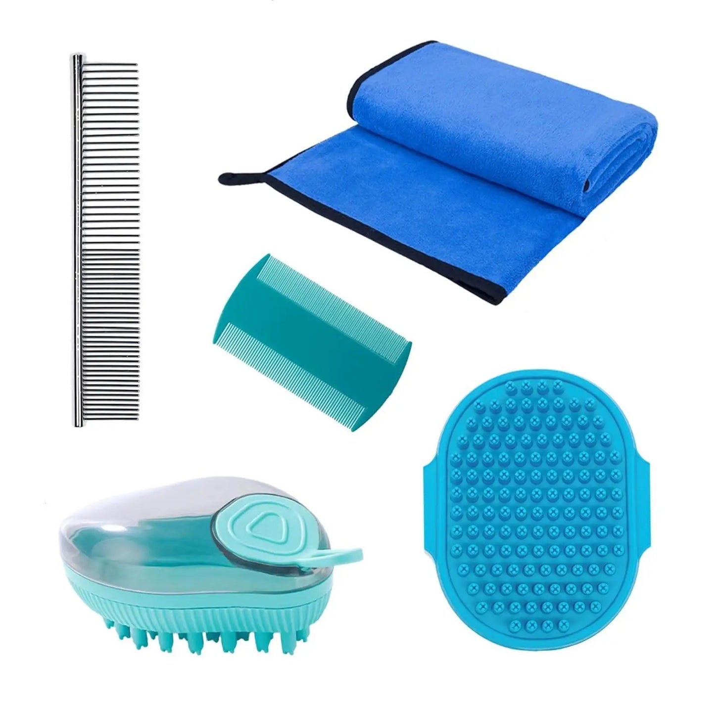 5-Piece dog bath brush drying towel long and short hair dog bath brush with shampoo massage brush