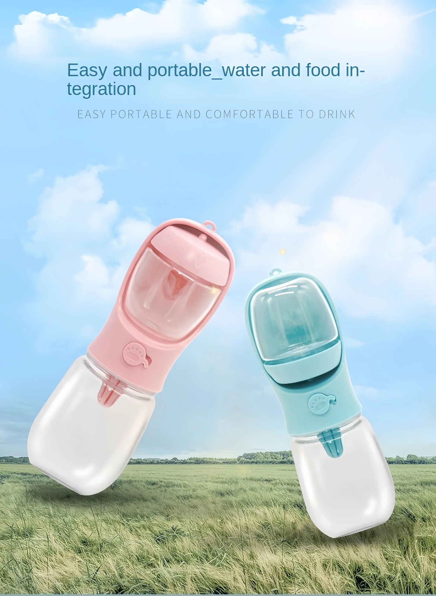 便攜式狗貓水瓶帶儲存食物和水容器適用於小狗寵物狗餵食碗戶外旅行寵物用品