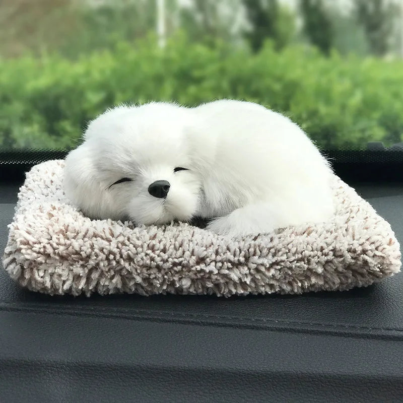 汽車儀錶板擺飾裝飾可愛模擬毛絨貓狗玩具汽車內裝兒童禮物汽車用品