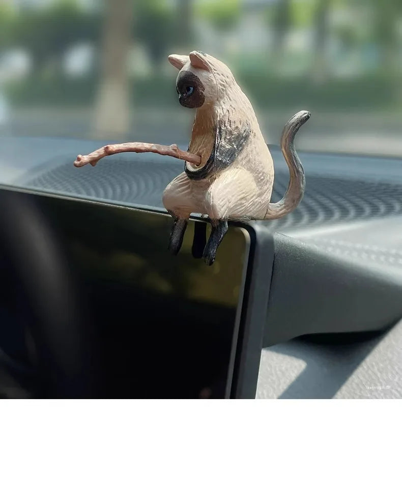 釣魚貓汽車內裝裝飾可愛樹脂帶管眼鏡汽車後視鏡掛件出風口車載飾品