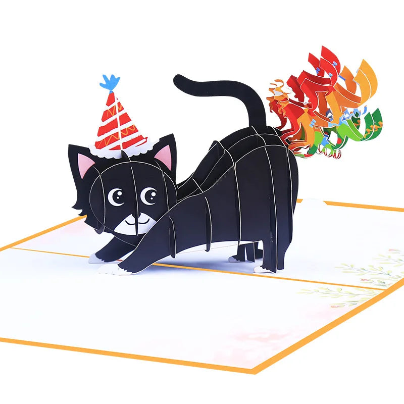 1 件 5x7 吋貓咪彈出式生日卡,3D 貓咪放屁五彩紙屑趣味生日卡,適合丈夫、妻子、朋友和每個貓咪愛好者