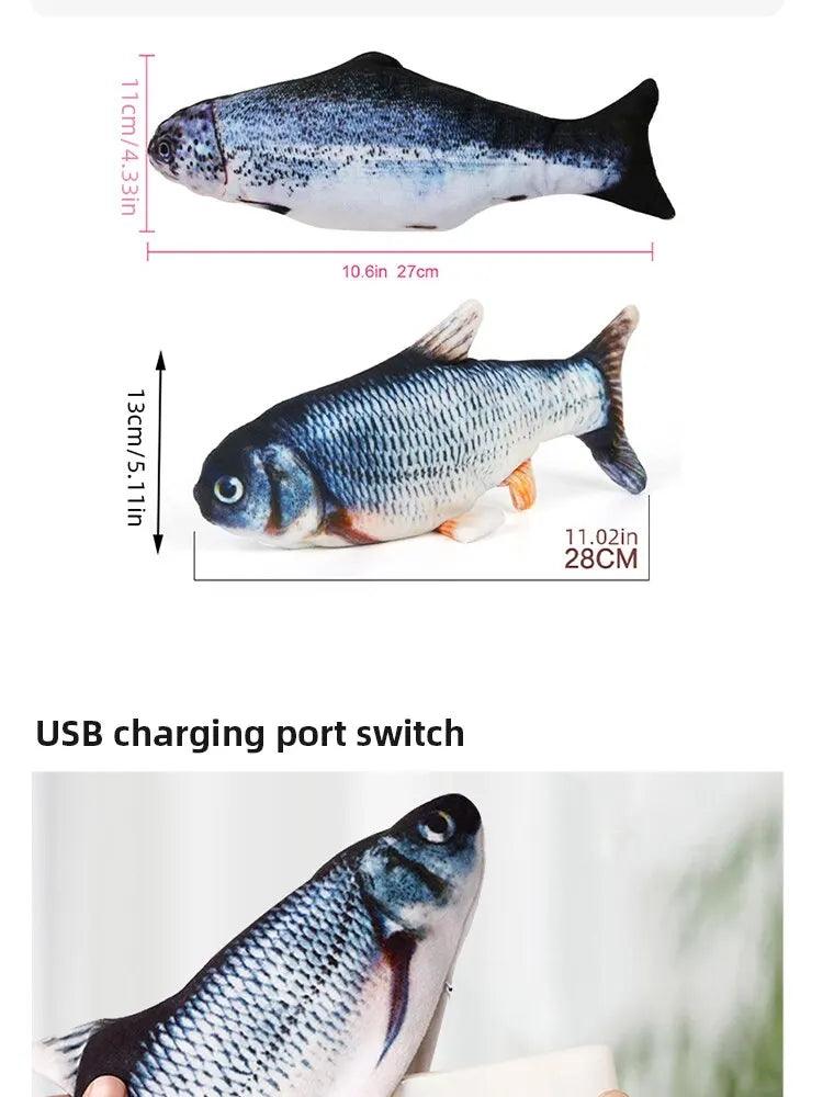 USB 充電軟魚玩具,適用於貓狗 - 互動咀嚼、訓練和牙齒清潔毛絨玩具