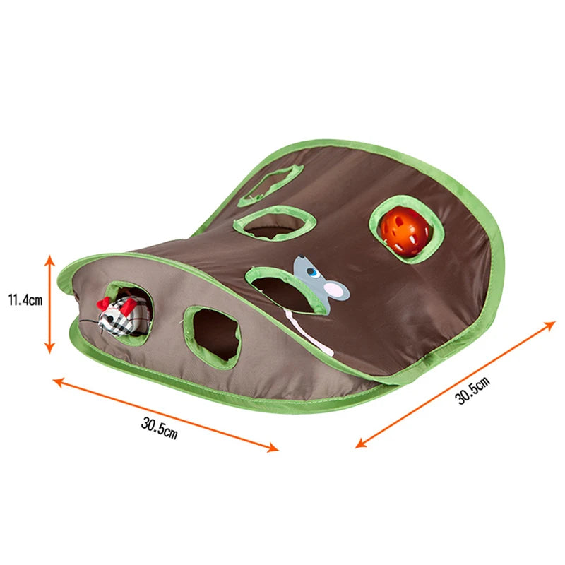 猫用マウスゲーム知能玩具ベルテント 9つの穴付き 猫が遊ぶトンネル 折りたたみ式マウスハント玩具 子猫を活発なペットに保つ
