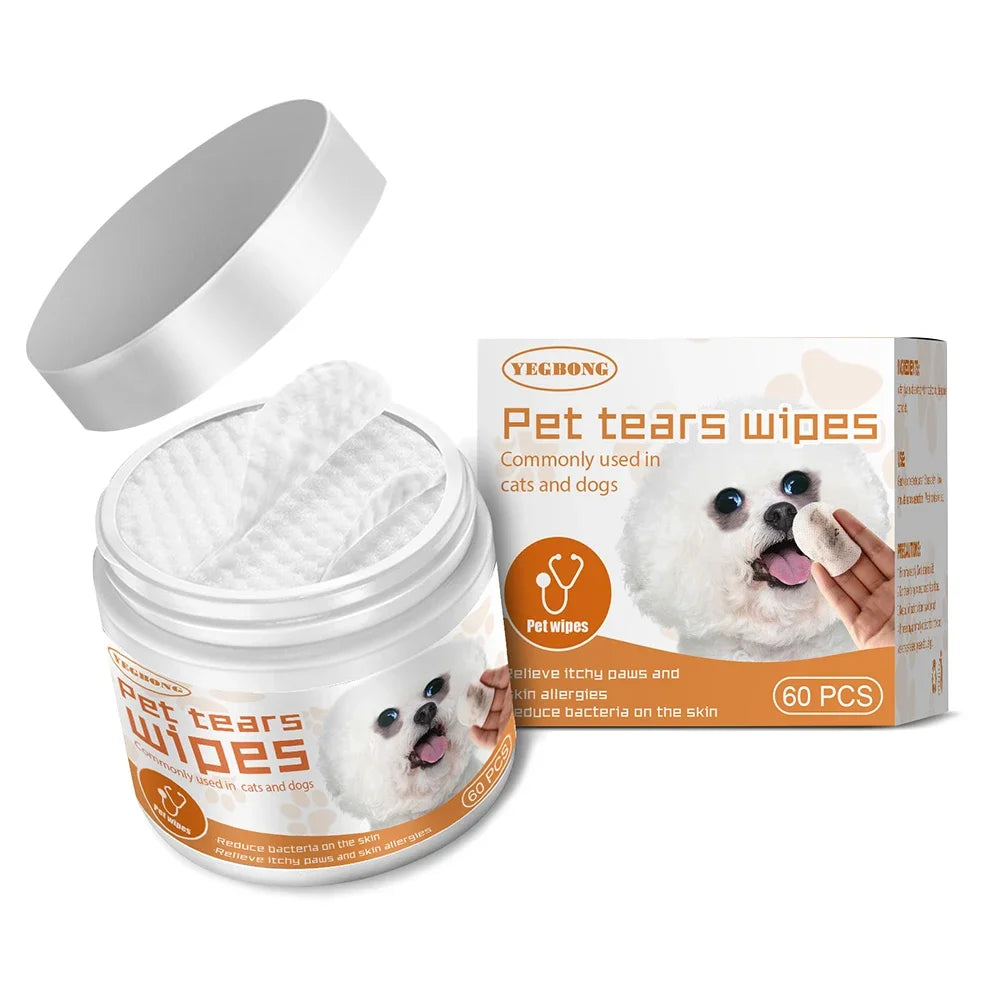 60枚セット ペーパータオル ユニバーサル 使い捨て 不織布 目や涙の洗浄 耳垢除去 犬 猫用 クリーニングワイプ ペットアクセサリー
