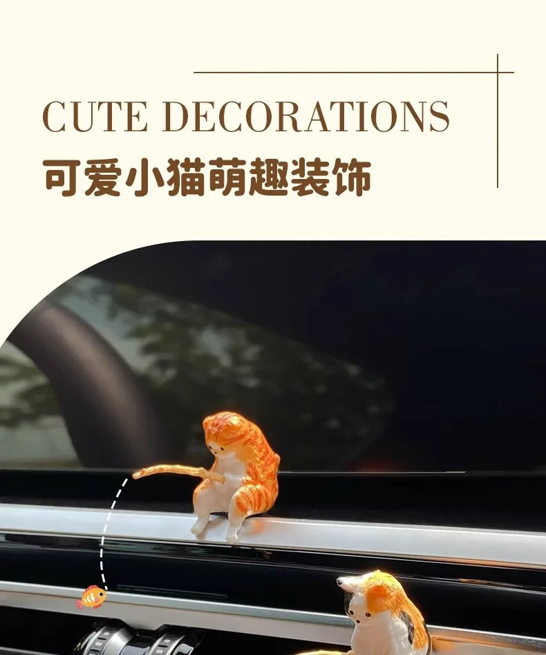 釣魚貓汽車內裝裝飾可愛樹脂帶管眼鏡汽車後視鏡掛件出風口車載飾品
