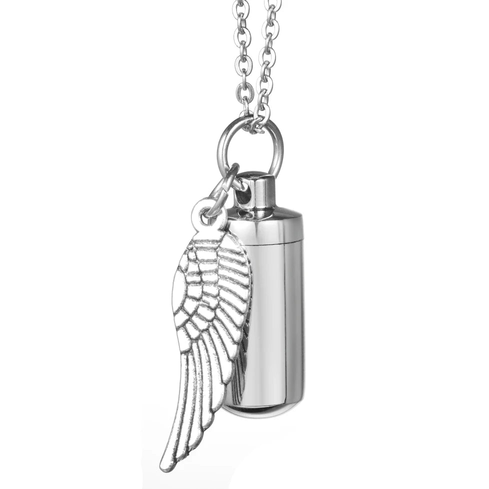 High Quality Stainless Steel Capsule Style Necklace Angel's Wing Tag Open Ashes Urn Lockets Commemorate Loved Ones Pendant Gift