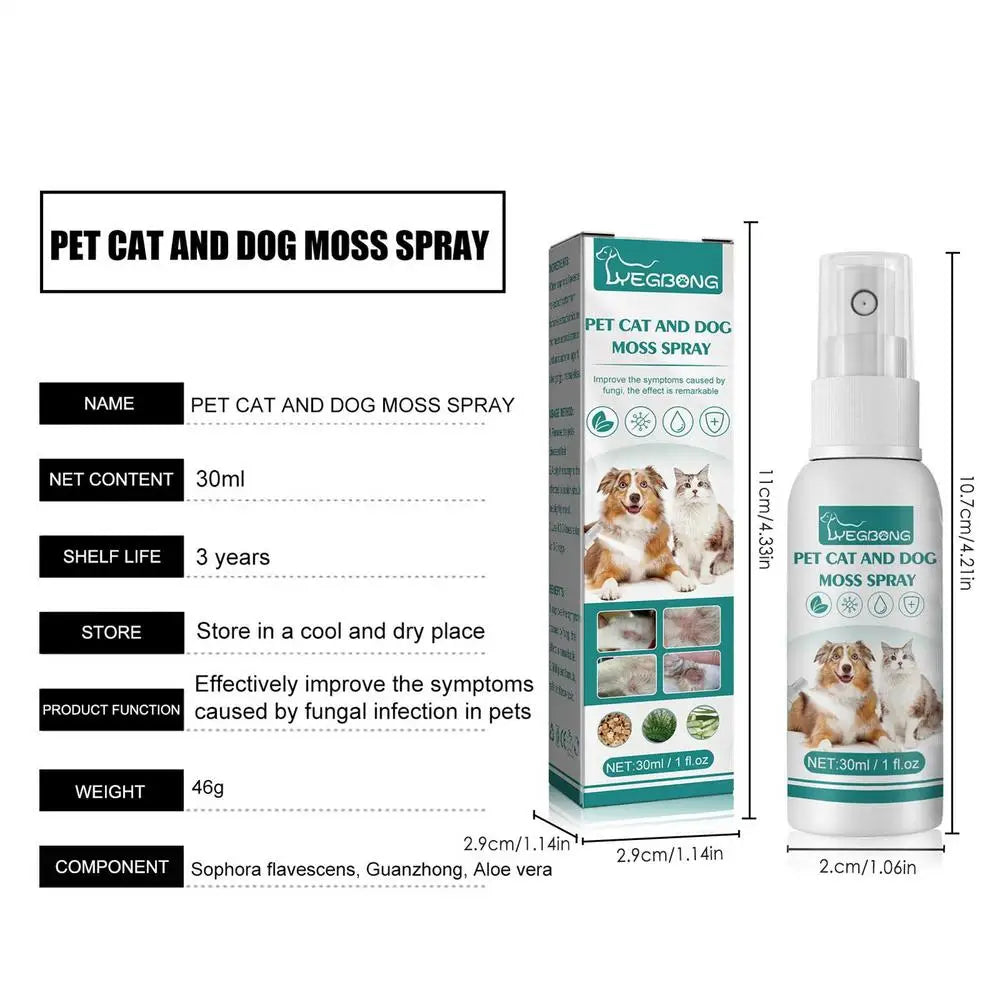 Pet Skin Care Spray 30ml Dogs and Cats Skin Problems Moss Spray Pet Cleaning Care Anti-Itch Spray Dog Cat Healthy Care Supplies
