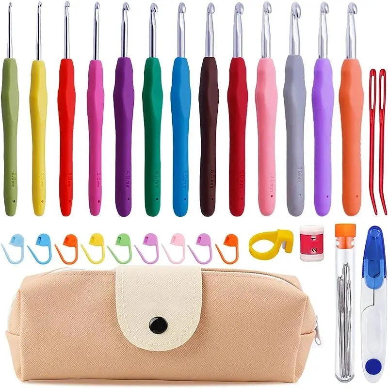 BUDDUR Multicolor Crochet Hooks Kit With Stitch Marker And Pencil Case For Cotton Yarn Knitting DIY Handmade Craft ToolsSet
