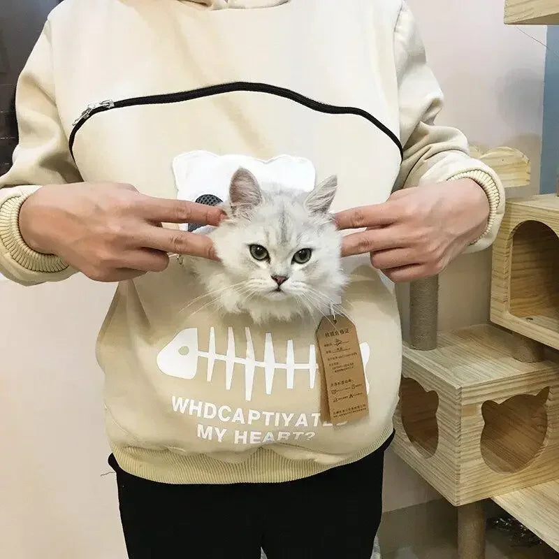 冬季連帽衫運動衫男女動物袋連帽套頭衫襯衫上衣女士可攜帶狗貓透氣運動衫 3XL