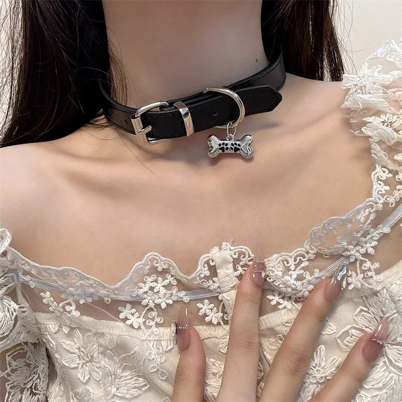 時尚龐克彩色狗爪骨項鍊,女士精緻 PU 皮革飾物頸鍊,甜美酷炫派對珠寶,Y2K 禮物