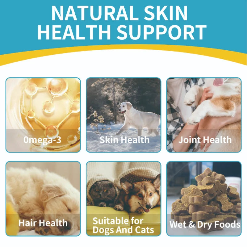 High Potency Omega-3 Pet Skin and Coat Health Supplements with Natural Wild Alaskan Salmon Oil for Dog & Cat-200ml