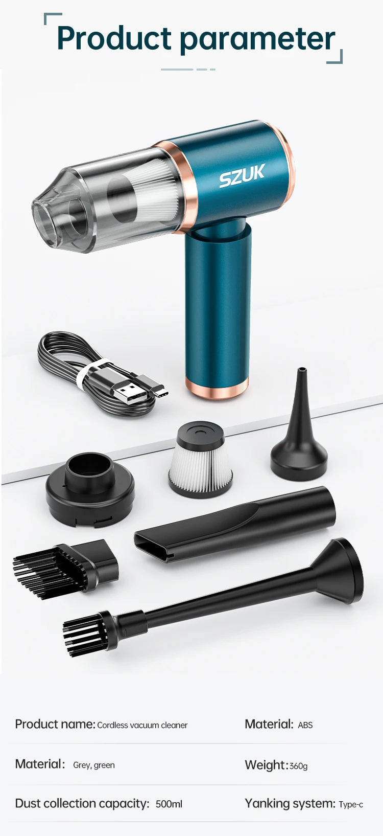 SZUK 車用吸塵器強吸力無線便攜式清潔機手持式迷你吸塵器適用於汽車家用和鍵盤