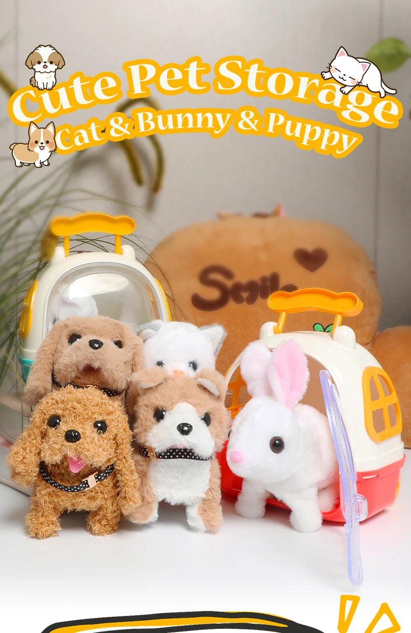 兒童過家家模擬毛絨動物電動行走可愛毛絨狗貓背包套裝女孩益智玩具