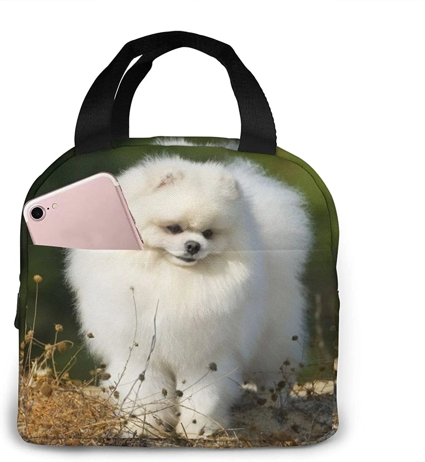 博美犬保溫午餐袋,適用於可重複使用的防水冷藏袋午餐盒,適合青少年女孩上學旅行野餐