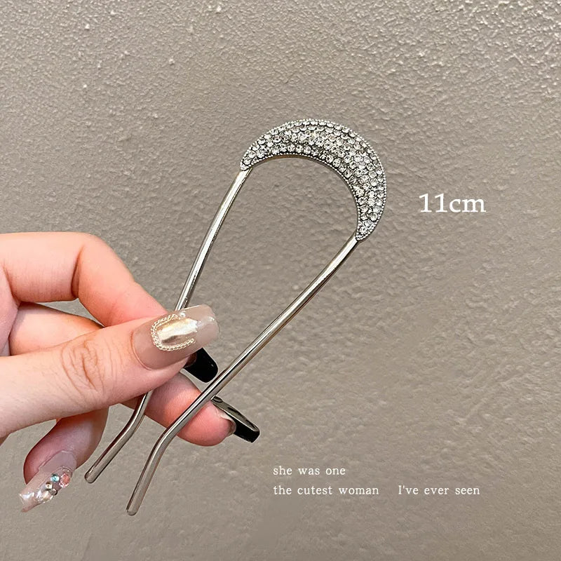 新款珍珠髮夾韓國U型金屬貝殼髮夾女式髮簪髮髻造型飾品禮物