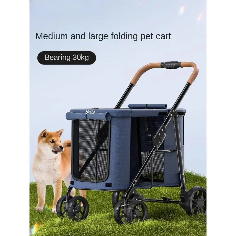 可折疊大型犬寵物推車 - 輕便寬敞的貓狗攜帶箱,可容納多種小型犬