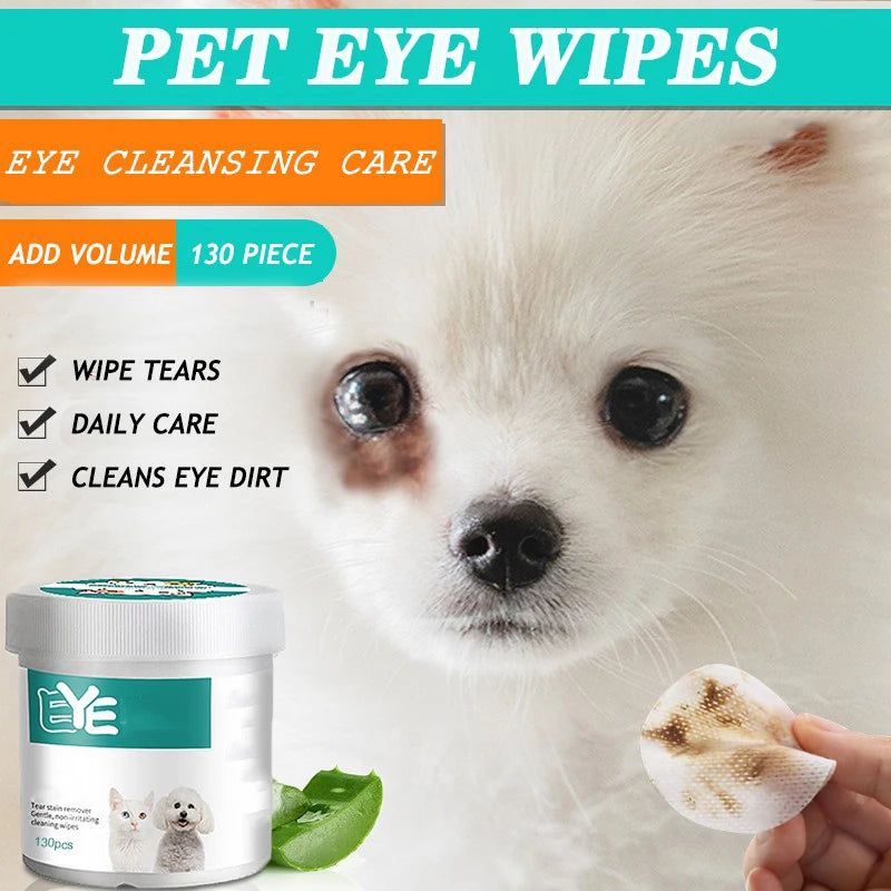 Pet Eye Wipes for Cats & Dogs – Tear-Free Wet Cleaning Wipes (130pcs)