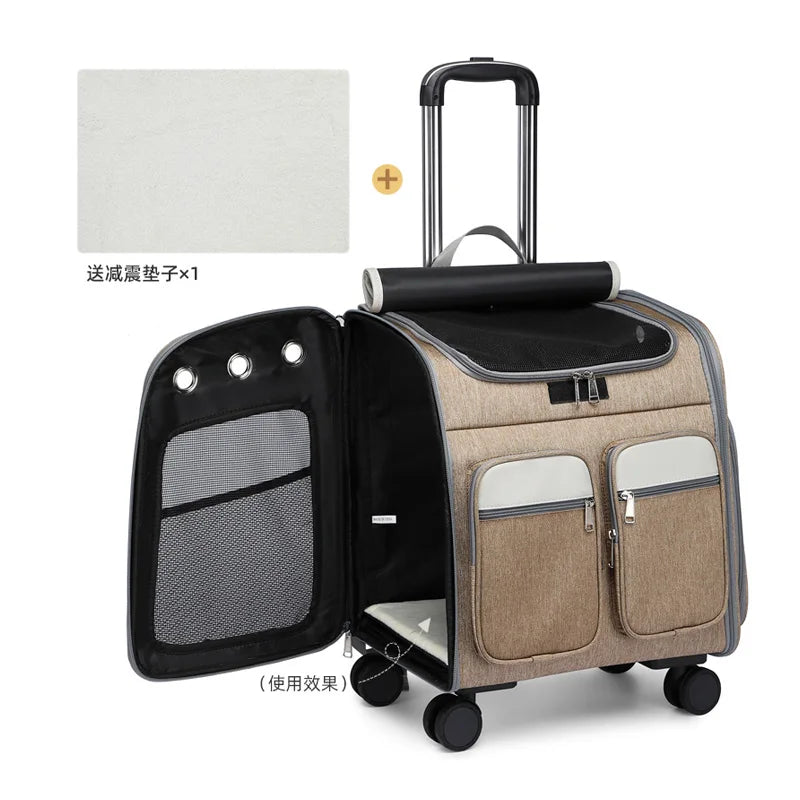 大容量ペットバックパック、動物用の便利な旅行用ベビーカー、補強ロッド、犬用シート、多機能犬用バスケット