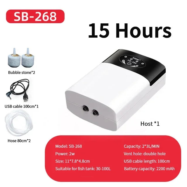 雙用途水族箱氧氣泵實用排氣USB充電便攜式超靜音空氣壓縮機適用於魚缸氣泵
