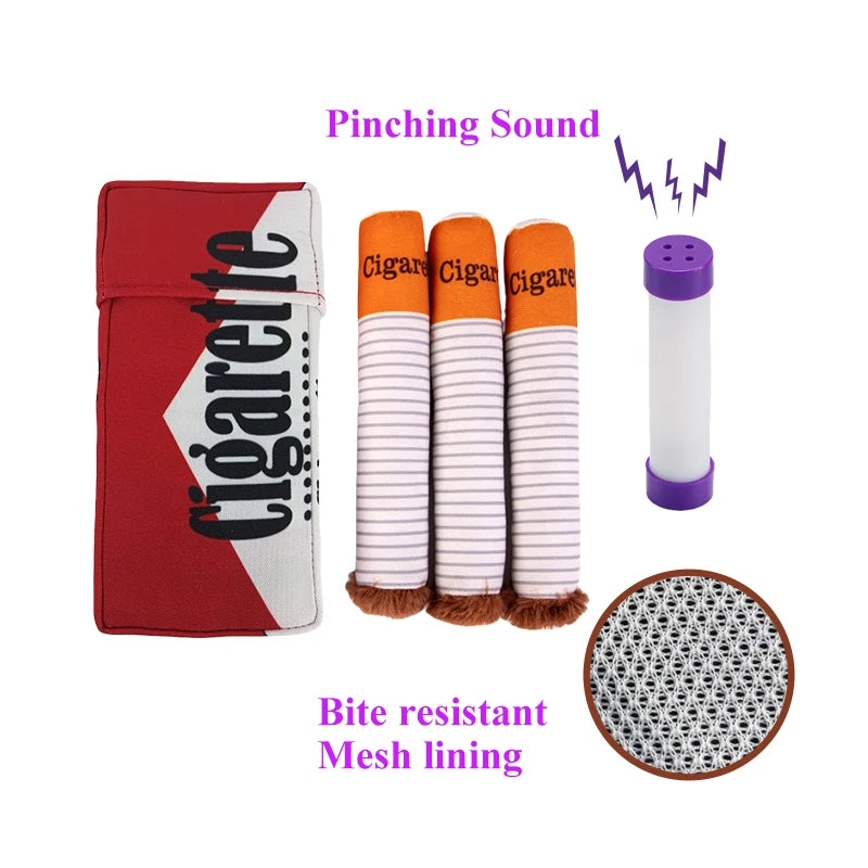 Stuffed Raw Dog Bite Toy Joint Cigarette Case Plush Cigar Funny Interactive Puppy Dog Chew Squeak Toys Cigarettes Toy for A Dog