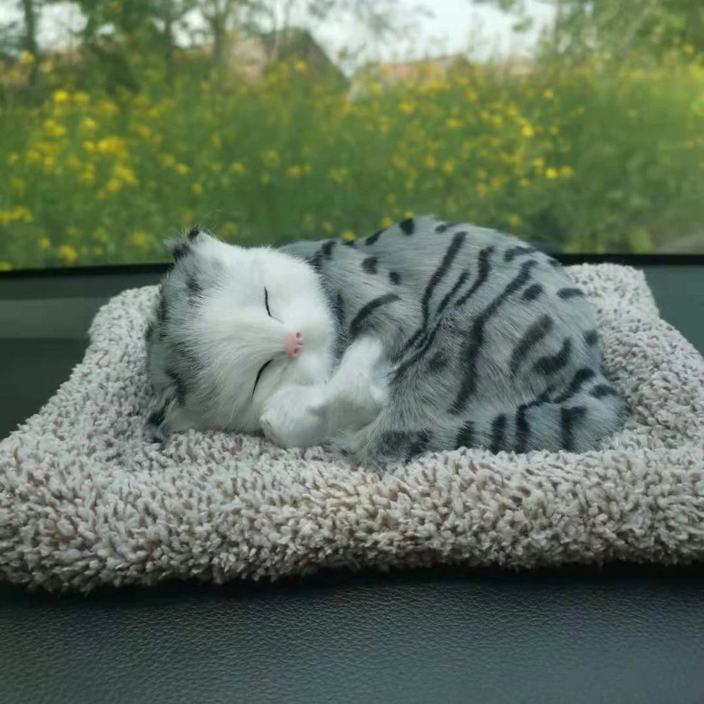 汽車儀錶板擺飾裝飾可愛模擬毛絨貓狗玩具汽車內裝兒童禮物汽車用品