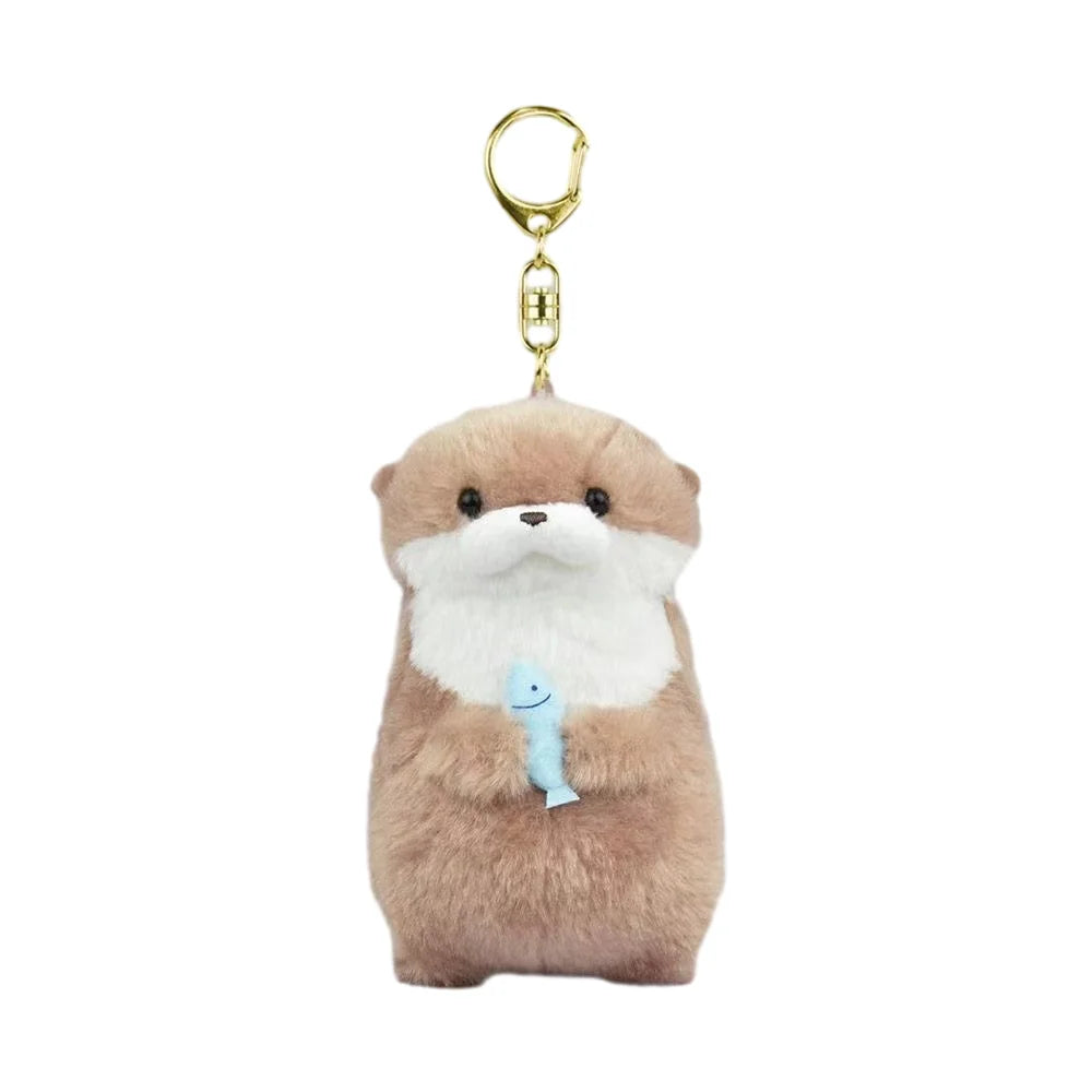 Cute Otters Holding Fish Plush Doll Keyrings Lightweight Hanging Pendant Props For School Bag Key Wallet Doll 11cm