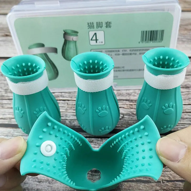 猫用爪プロテクター お風呂用 傷防止 猫用シューズ 猫用 調節可能 ペット用お風呂洗いブーツ 猫の足爪カバー ペットグルーミング用品
