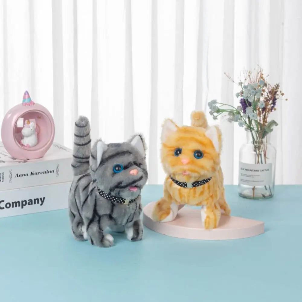 全新行走小貓毛絨玩具電動互動貓填充動物喵喵尾巴搖頭點頭貓寵物玩具兒童禮物