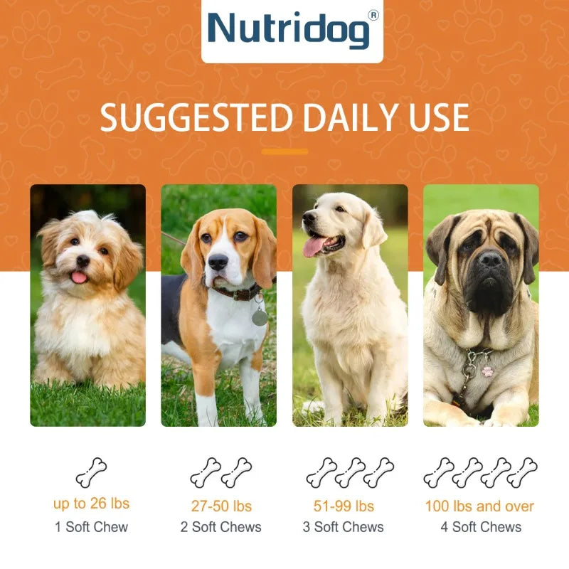 Skin & Coat Supplement for Dogs with Omega 3, 9 & Vitamin E, Supports fur health,Beef Flavor -120 Soft Chews