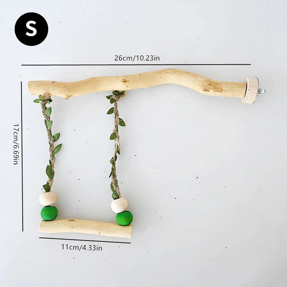 木質鸚鵡立桿雙層鞦韆玩具適用於鳥虎皮磨爪磨喙立桿鳥籠配件